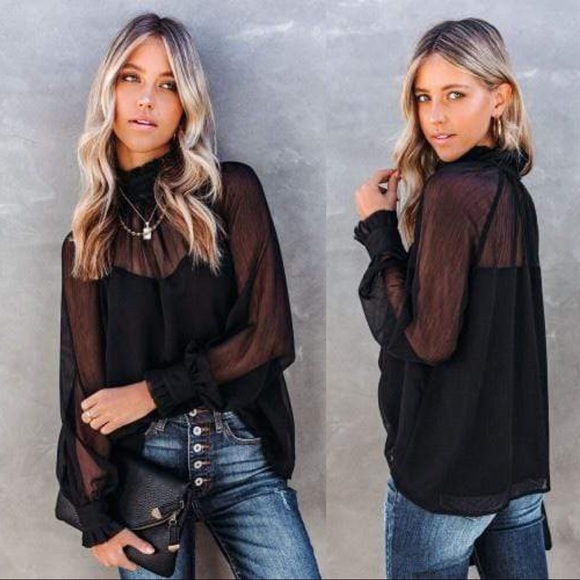 Best Kept Secret Blk Sheer Blouse - Picture 2 of 3